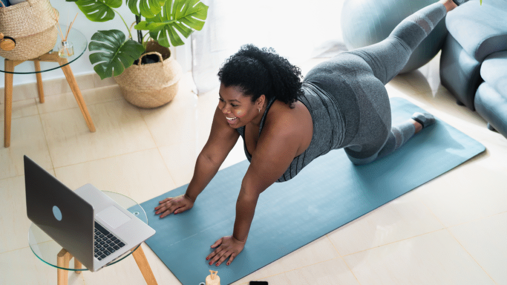 Women on GLP-1 working out at home virtually