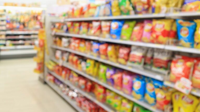 Supermarket convenience store shelves with Potato