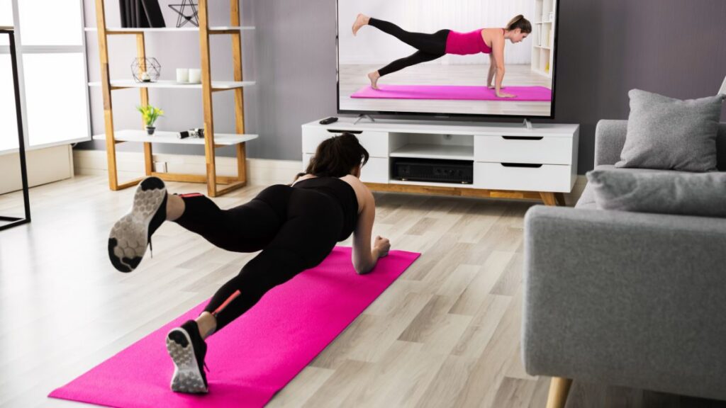 Home workout with pink mat