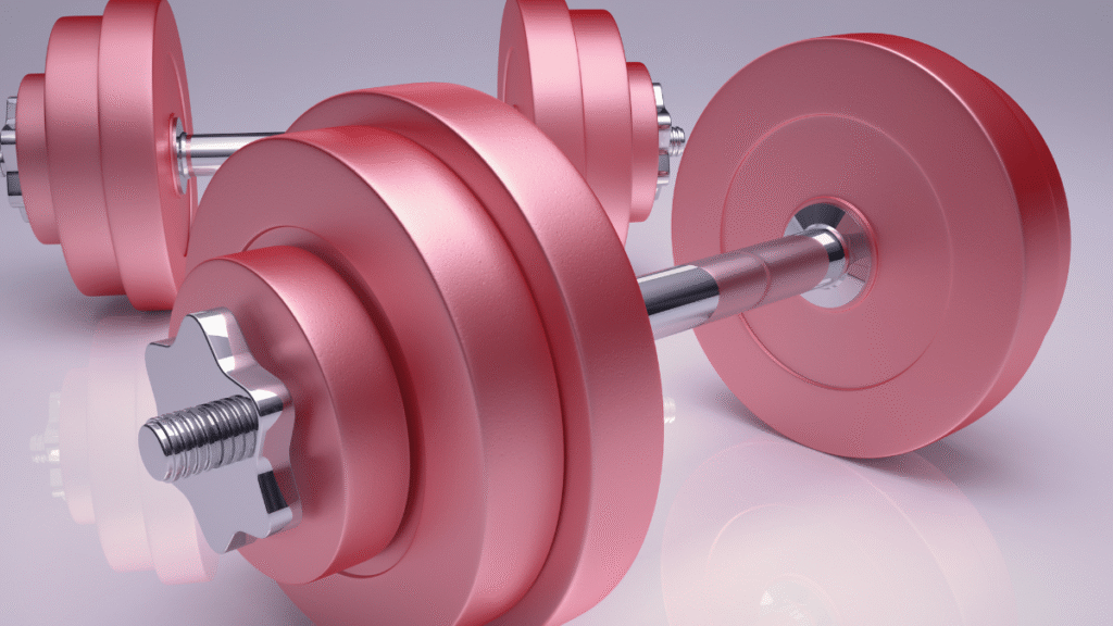 Illustration of metallic pink barbells