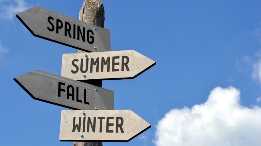 Spring, summer, fall, winter signpost