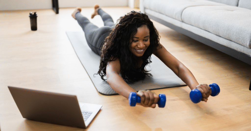Women doing home workout  (superman's)